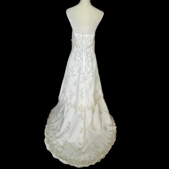 Wedding Dress Bridal Gown Ivory Gold Size 12 Convertible Two Length Embellished - Picture 6 of 16